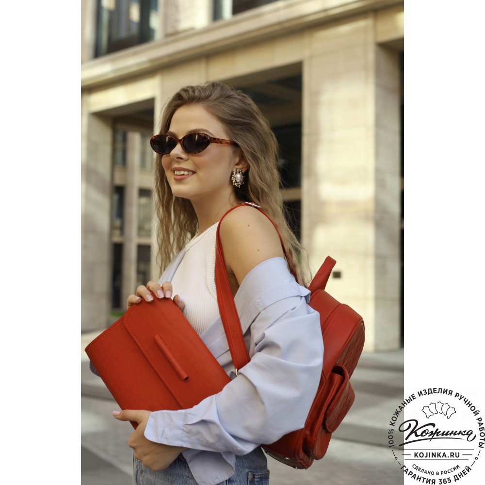 Кожаный ежедневник на кольцах "Самуэль" (красный)